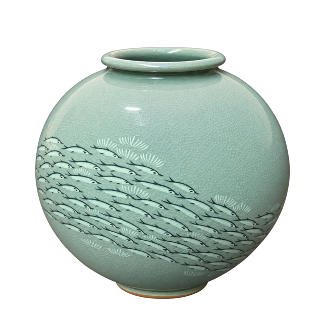 Moon Jar with School of Fish Medium