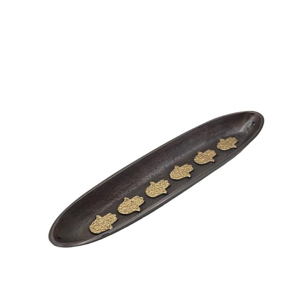 Bronze Boat Hamsa Incense Holder