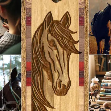 Elegant Horse Equestrian Engraved Wooden Bookmark
