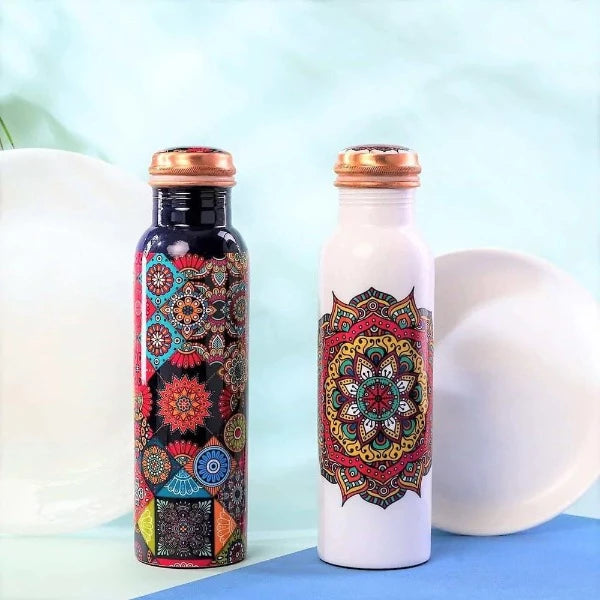 Copper Water Bottle Mandala Pattern