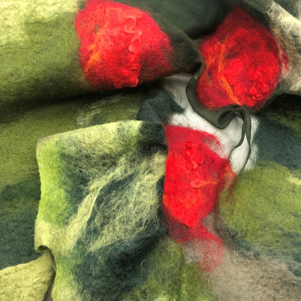 Red Green Felted Shawl