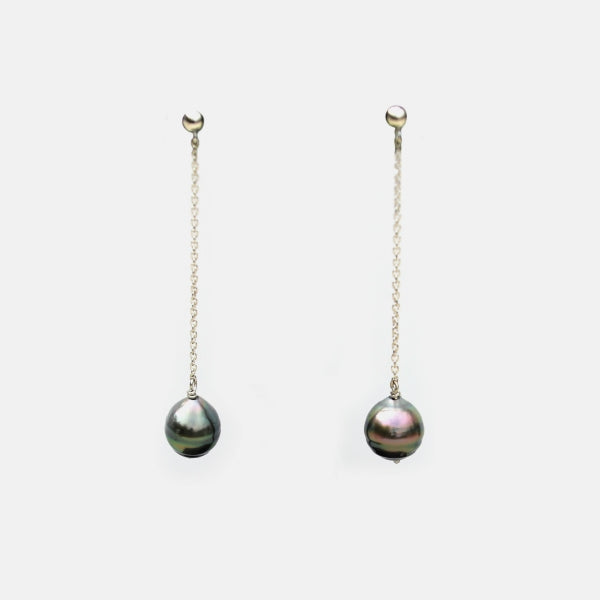 Tahitian Pearl Silver Long Earrings