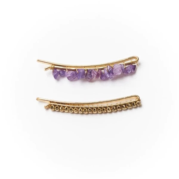 Set of 2 Bobby Pins w. Semi Precious Stones