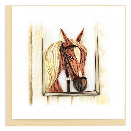 Horse in Stable Quilled Greeting Card