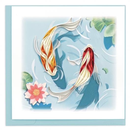 Koi Fish Pond Quilled Greeting Card