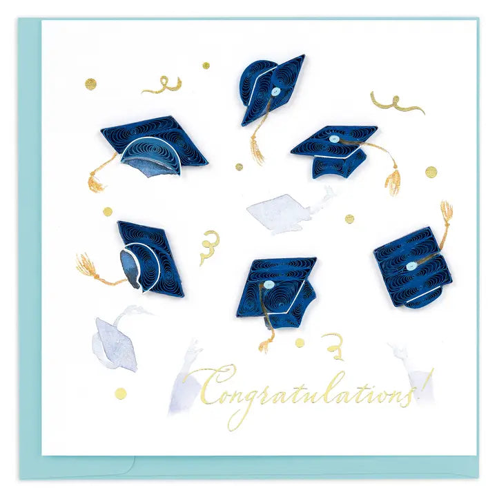 Congrats Grad Caps Quilled Greeting Card