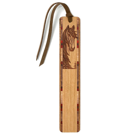 Elegant Horse Equestrian Engraved Wooden Bookmark