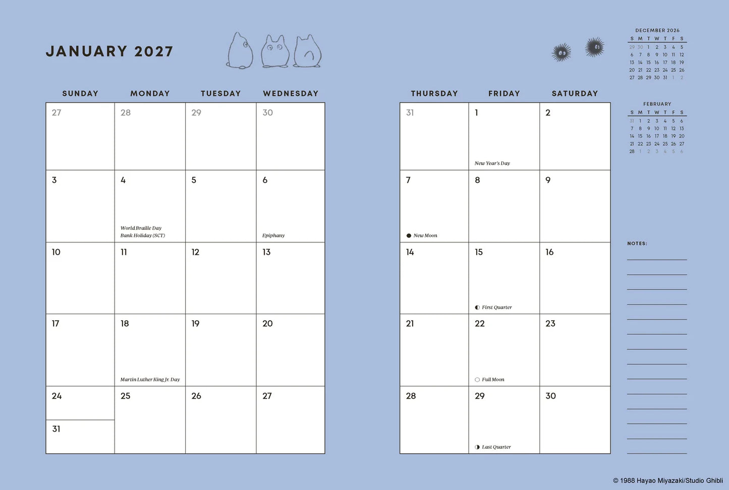 My Neighbor Totoro 2027 12-Month Weekly Planner