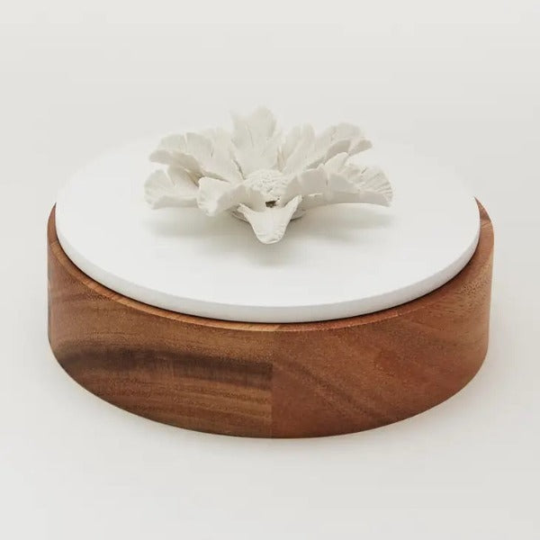 Acacia Wood and Porcelain Blossom Box