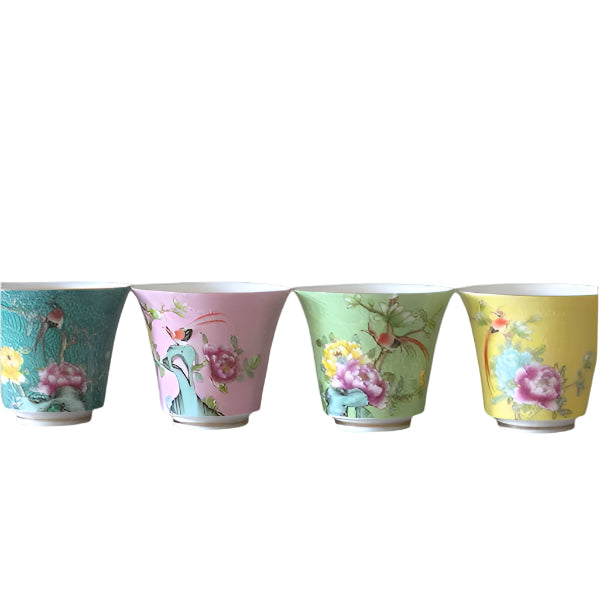 BIRD & FLORAL CUPS S/4
