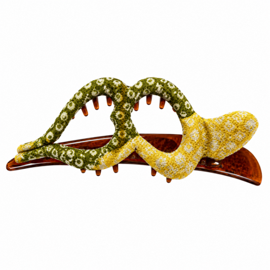 2 Heart Hair Clip Green