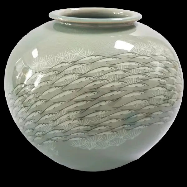 Moon Jar with School of Fish