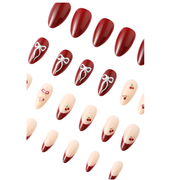 Burgundy Bow Press-On Nails