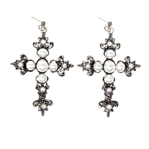 Pearl Cross Earrings