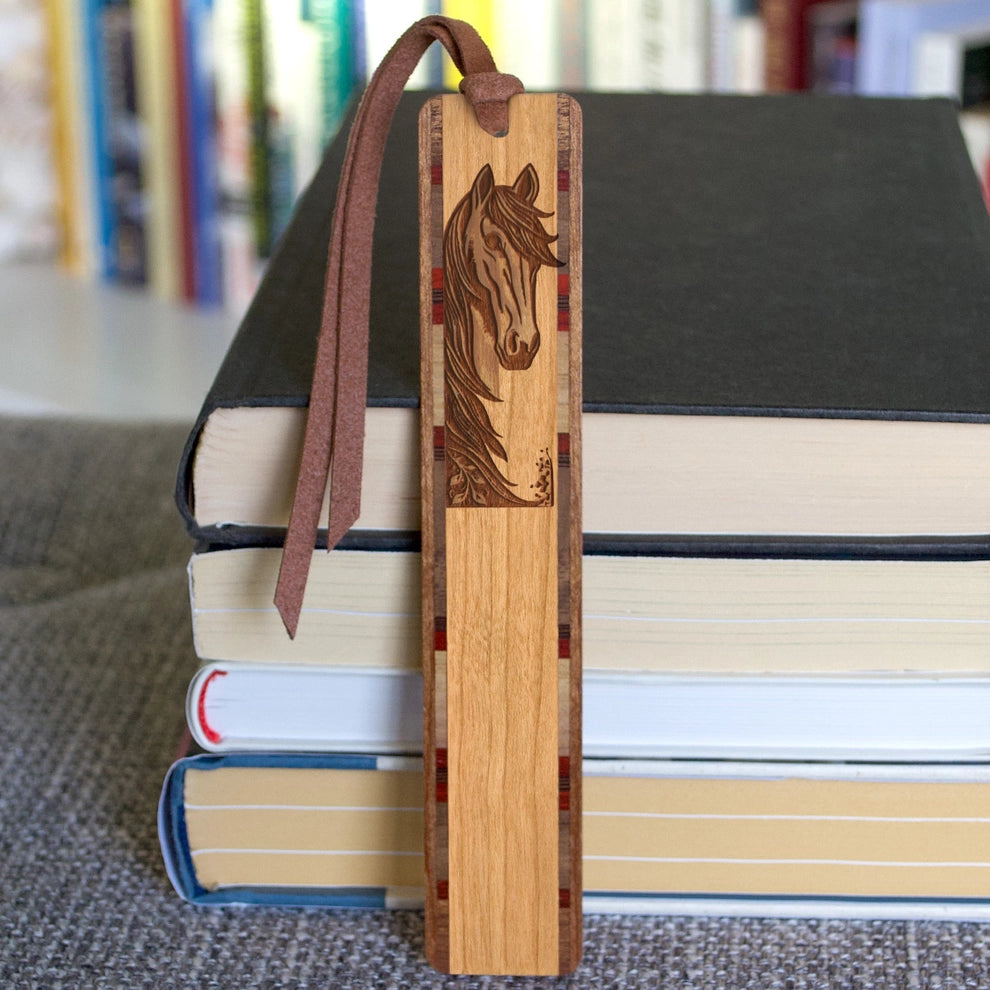 Elegant Horse Equestrian Engraved Wooden Bookmark