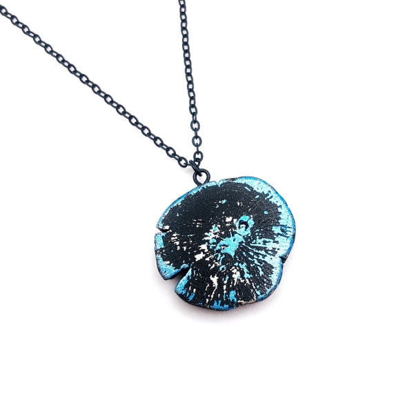 Blue Black Silver Leaf Necklace