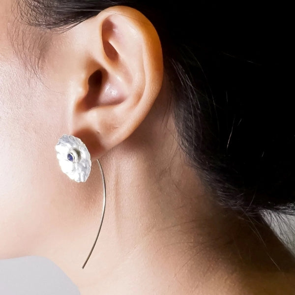 Blue Sapphire Flower Earrings