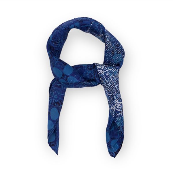 Blue Silk Satin Batik Scarf